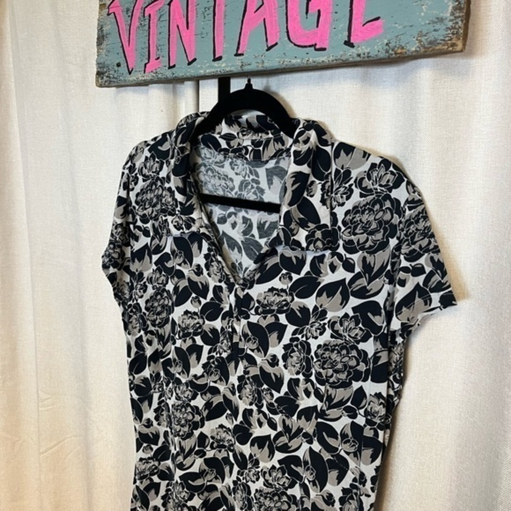 Vintage 90s Retro Floral Black Tan and Cream Soft Classic Dress